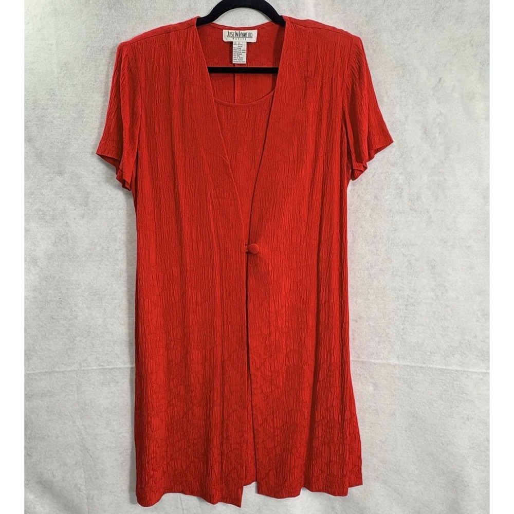JUST IN THYME Petite Women Short Sleeve Knee Length Dress Sz 14p Red Office 5-40